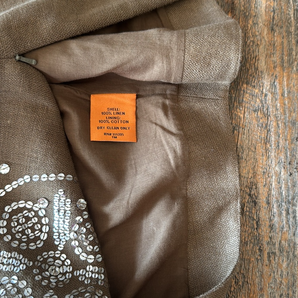 Tory Burch Tan Silver Sequin Pencil Skirt Size 10 - Picture 5 of 13